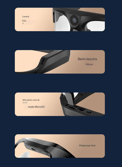Ochelari inteligenti idealSTORE CAMglasses, Inregistrare Video HD 2K, Fotografiere 4K, Preluare Apel, Microfon cu Reducere Zgomot, Ascultare Muzica, Lentile Polarizate Colorate, Sunet Stereo HD, Rezistent la Apa, Utilizare Multipla