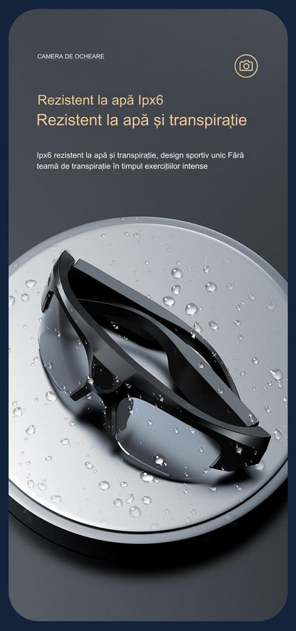 Ochelari inteligenti idealSTORE CAMglasses, Inregistrare Video HD 2K, Fotografiere 4K, Preluare Apel, Microfon cu Reducere Zgomot, Ascultare Muzica, Lentile Polarizate Transparente, Sunet Stereo HD, Rezistent la Apa, Utilizare Multipla