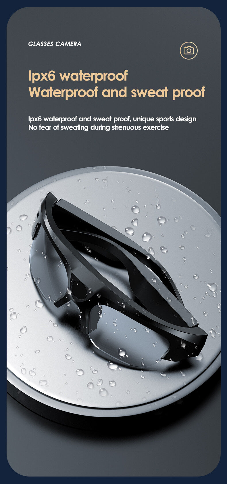 Ochelari inteligenti idealSTORE CAMglasses, Inregistrare Video HD 2K, Fotografiere 4K, Preluare Apel, Microfon cu Reducere Zgomot, Ascultare Muzica, Lentile Polarizate Transparente, Sunet Stereo HD, Rezistent la Apa, Utilizare Multipla