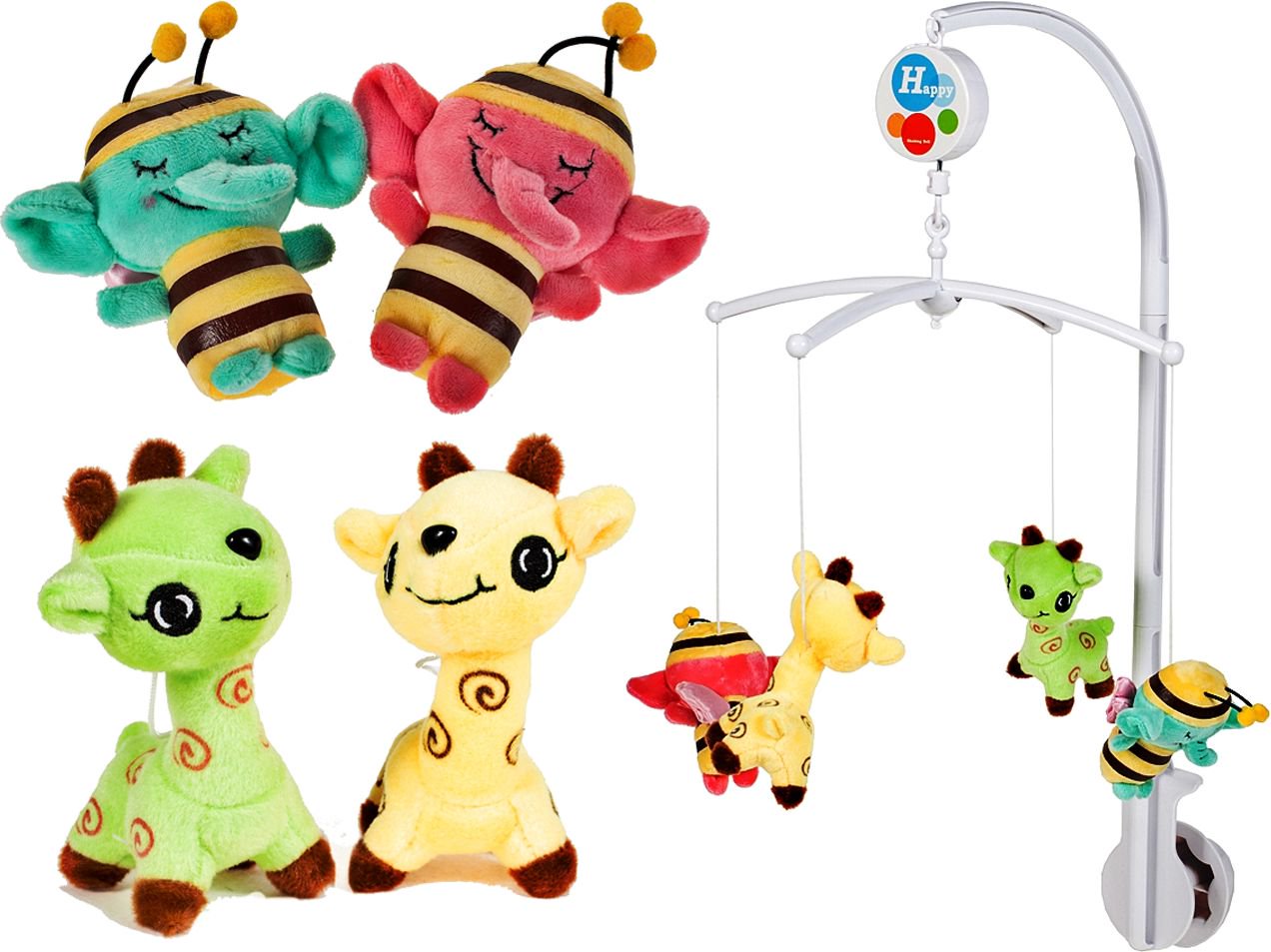 Carusel Interactiv IDL Plush Baby cu jucarii moi din plus si melodii , Inaltime 65cm , Latime 45cm , Deschidere 33cm , Model ce aduce zambetul pe buzele bebelusului datorita accesoriilor hazlii