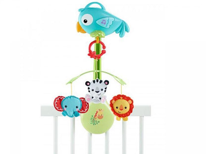 Carusel Interactiv IDL Papagalul Hazliu cu Leu, Zebra, Elefant de plus, 5 Melodii, Dimensiune 27.5x36x7cm, Clema de fixare rezistenta, Multicolor