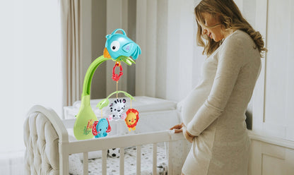 Carusel Interactiv IDL Papagalul Hazliu cu Leu, Zebra, Elefant de plus, 5 Melodii, Dimensiune 27.5x36x7cm, Clema de fixare rezistenta, Multicolor