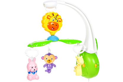 Carusel Interactiv IDL Ferma Fantastica cu Girafa, Maimuta, Iepuras, 3 Moduri de melodie, Dimensiune 50cm Inaltime, Clema de fixare rezistenta, Multicolor