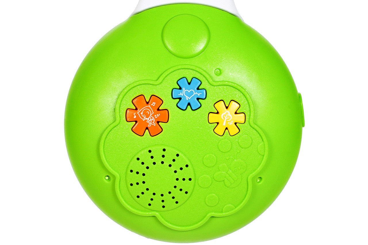 Carusel Interactiv IDL Ferma Fantastica cu Girafa, Maimuta, Iepuras, 3 Moduri de melodie, Dimensiune 50cm Inaltime, Clema de fixare rezistenta, Multicolor