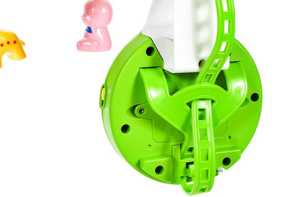 Carusel Interactiv IDL Ferma Fantastica cu Girafa, Maimuta, Iepuras, 3 Moduri de melodie, Dimensiune 50cm Inaltime, Clema de fixare rezistenta, Multicolor