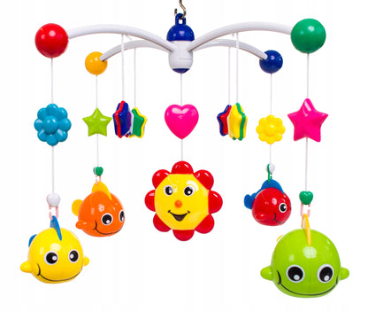 Carusel interactiv idealSTORE Baby Shine Sleep, Dimensiuni 50 x 33 x 12 cm, Echipat cu diverse melodii, Proiector cu stelute si jucarii rotative in forme variate si multicolore, Functionalitate pe baterii