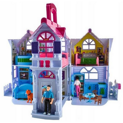 Casuta de Papusi idealSTORE PINK FAMILY VILLA, Echipata cu mobilier si 18 Accesorii inedite, 4 Camere decorate in Stil Diferit, Dezvolta Imaginatia, Creativitatea si Jocul de Rol