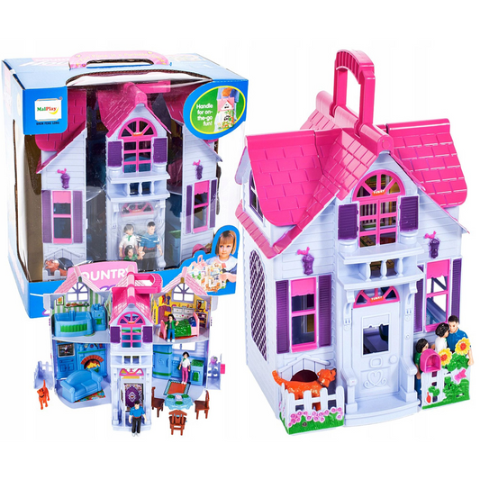 Casuta de Papusi idealSTORE PINK FAMILY VILLA, Echipata cu mobilier si 18 Accesorii inedite, 4 Camere decorate in Stil Diferit, Dezvolta Imaginatia, Creativitatea si Jocul de Rol