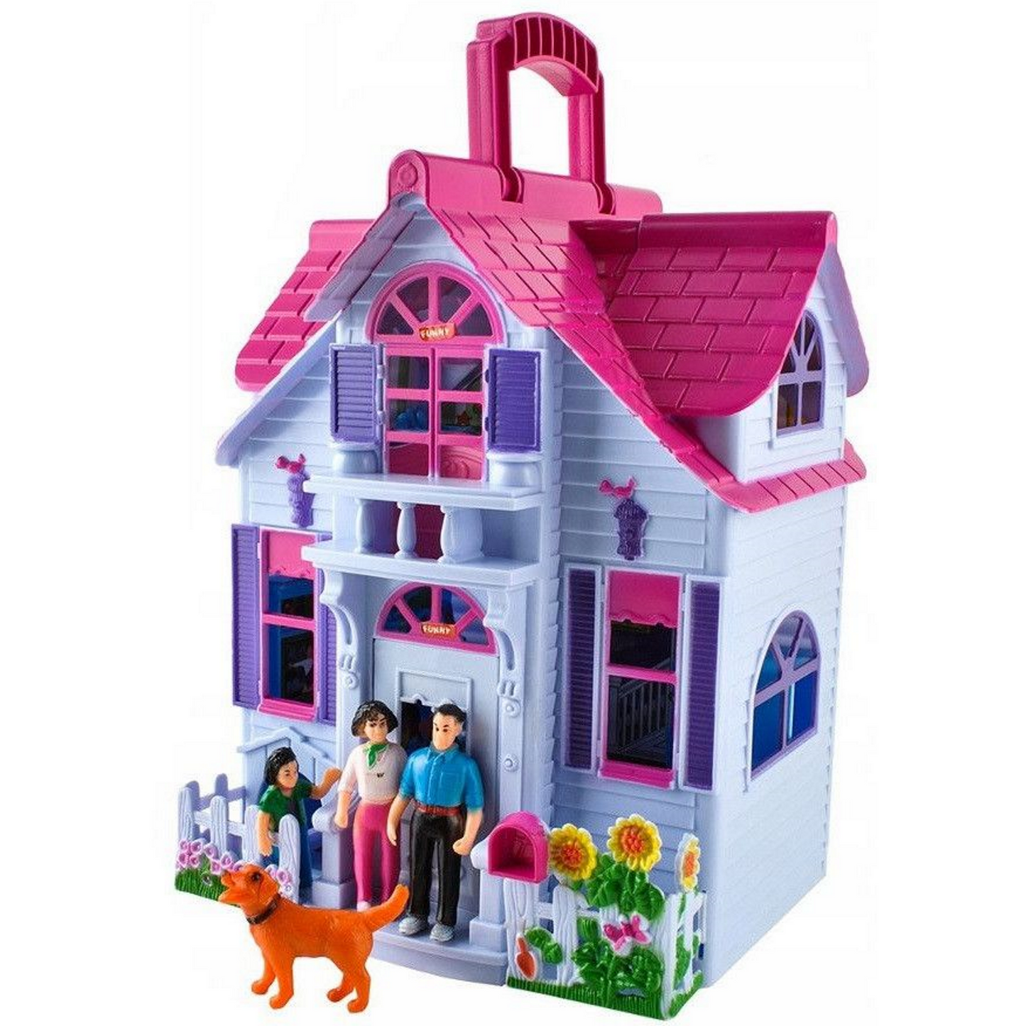 Casuta de Papusi idealSTORE PINK FAMILY VILLA, Echipata cu mobilier si 18 Accesorii inedite, 4 Camere decorate in Stil Diferit, Dezvolta Imaginatia, Creativitatea si Jocul de Rol