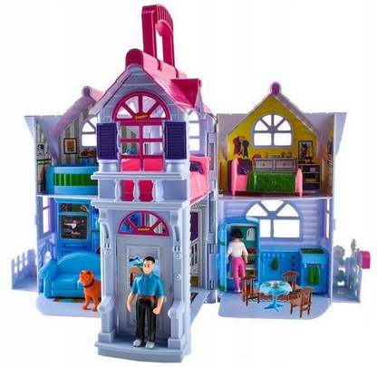 Casuta de Papusi idealSTORE PINK FAMILY VILLA, Echipata cu mobilier si 18 Accesorii inedite, 4 Camere decorate in Stil Diferit, Dezvolta Imaginatia, Creativitatea si Jocul de Rol