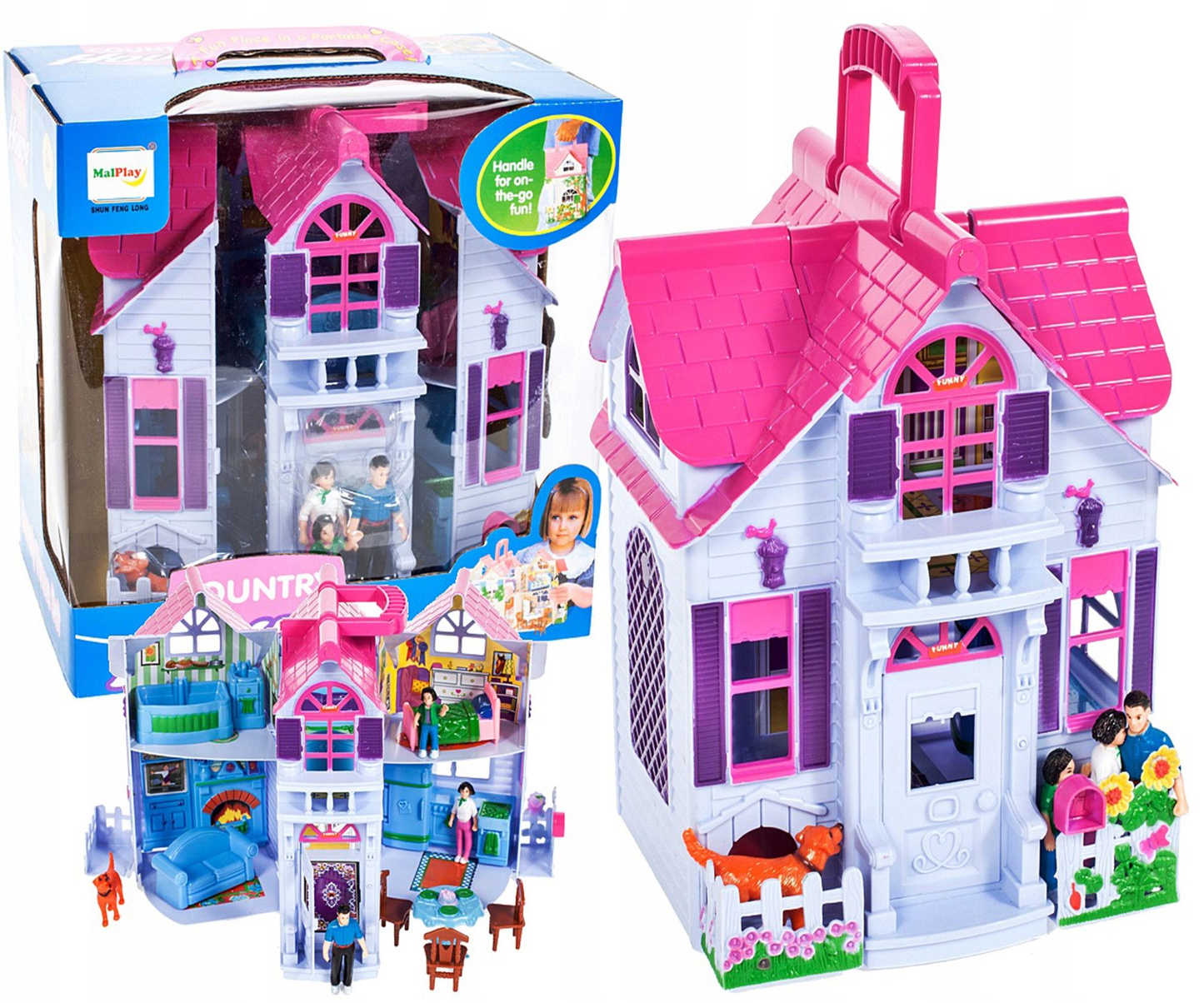 Casuta de Papusi idealSTORE PINK FAMILY VILLA, Echipata cu mobilier si 18 Accesorii inedite, 4 Camere decorate in Stil Diferit, Dezvolta Imaginatia, Creativitatea si Jocul de Rol