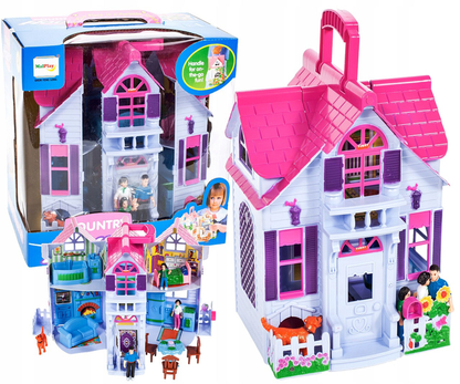 Casuta de Papusi idealSTORE PINK FAMILY VILLA, Echipata cu mobilier si 18 Accesorii inedite, 4 Camere decorate in Stil Diferit, Dezvolta Imaginatia, Creativitatea si Jocul de Rol