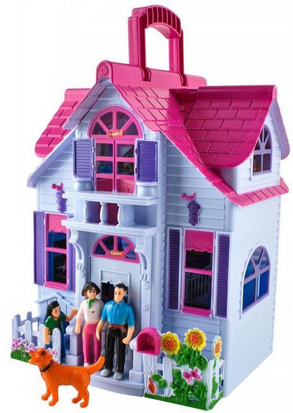 Casuta de Papusi idealSTORE PINK FAMILY VILLA, Echipata cu mobilier si 18 Accesorii inedite, 4 Camere decorate in Stil Diferit, Dezvolta Imaginatia, Creativitatea si Jocul de Rol