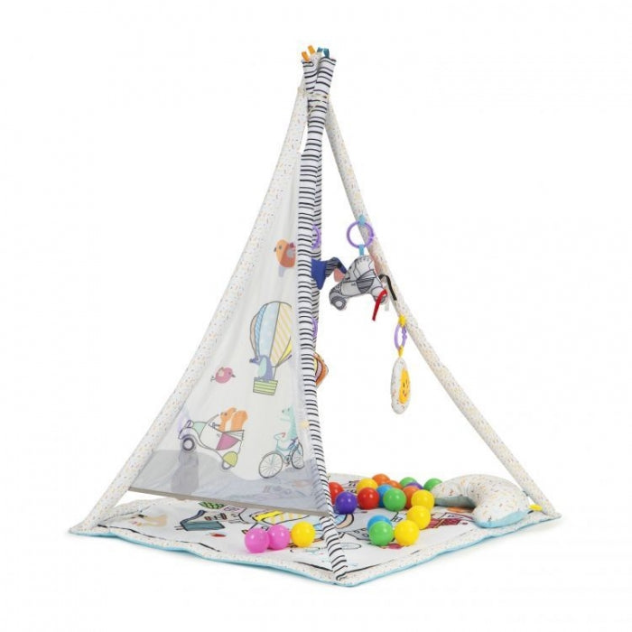 Salteluta de joaca tip cort cu 20 de bile colorate si jucarii ecotoys cc8734 - gri