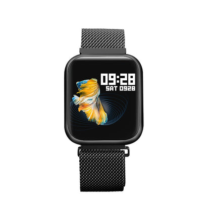 Ceas Smartwatch cu functie de Bratara Fitness idealStore P80 Negru, cu functie de monitorizare tensiune arteriala, ritm cardiac, Monitorizare somn, Nivel oxigen, Notificari Apel/Sms, cu curea metalica si curea de silicon