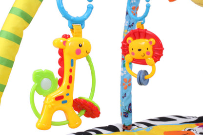 Centru de activitati tip covoras Interactiv cu centru de activitati, Pentru bebelusi, 4 Brate cu accesorii diferite pentru distractia micutului, Albastru-Galben