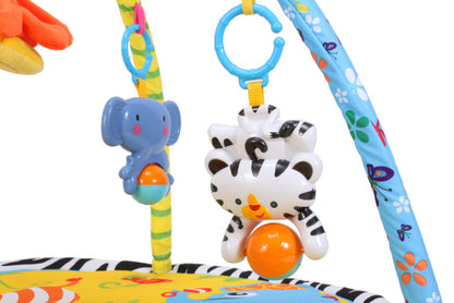 Centru de activitati tip covoras Interactiv cu centru de activitati, Pentru bebelusi, 4 Brate cu accesorii diferite pentru distractia micutului, Albastru-Galben