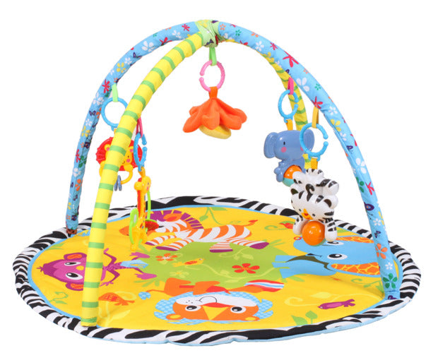 Centru de activitati tip covoras Interactiv cu centru de activitati, Pentru bebelusi, 4 Brate cu accesorii diferite pentru distractia micutului, Albastru-Galben