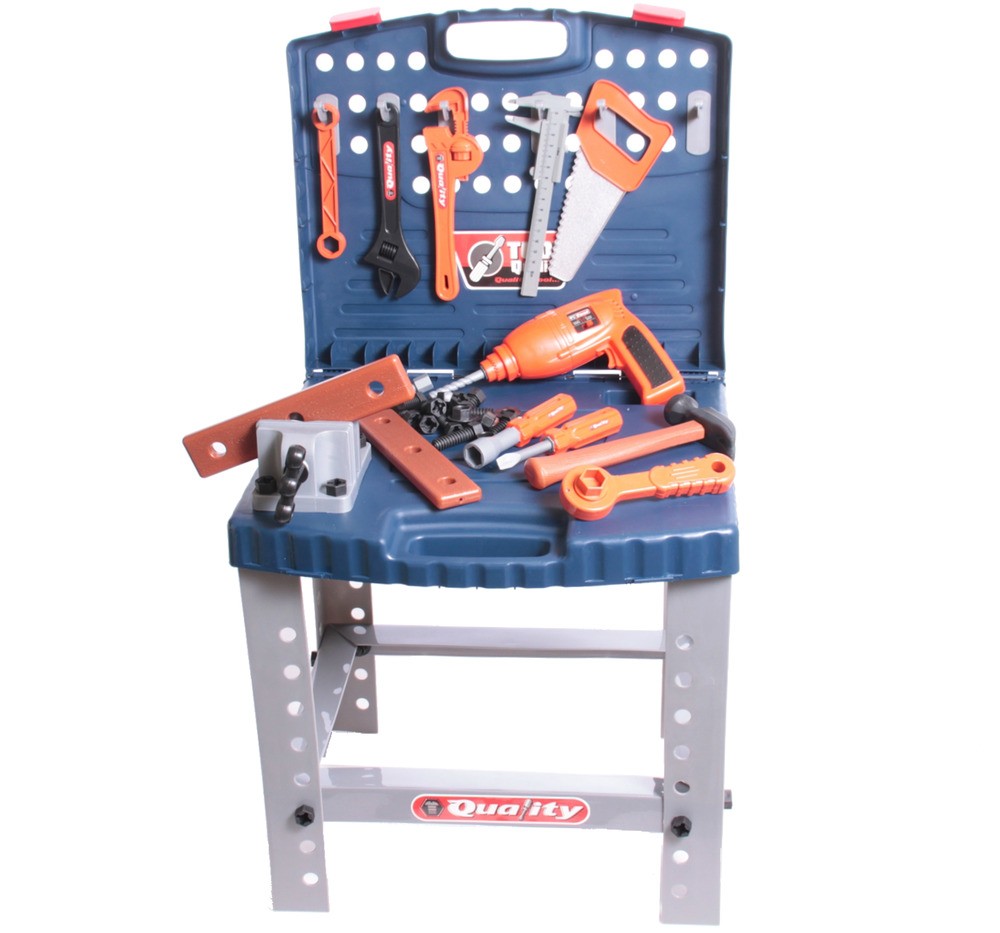 Centru activitati tip Banc de lucru interactiv Micul meu mecanic, Multitudine de accesorii, 73 cm, Bormasina, Fierastrau, Ciocan, Suruburi, Menghina, Chei, ideal pentru dezvoltarea imaginatiei, creativitatii si capacitatea de a gandi independent