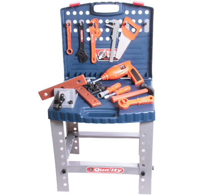 Centru activitati tip Banc de lucru interactiv Micul meu mecanic, Multitudine de accesorii, 73 cm, Bormasina, Fierastrau, Ciocan, Suruburi, Menghina, Chei, ideal pentru dezvoltarea imaginatiei, creativitatii si capacitatea de a gandi independent