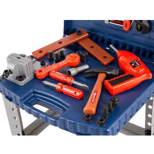 Centru activitati tip Banc de lucru interactiv Micul meu mecanic, Multitudine de accesorii, 73 cm, Bormasina, Fierastrau, Ciocan, Suruburi, Menghina, Chei, ideal pentru dezvoltarea imaginatiei, creativitatii si capacitatea de a gandi independent