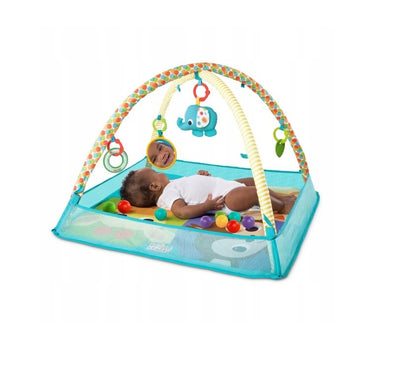 Centru de activitati tip covoras Educational cu 10 bile colorate idealStore Bubble Splash Time, Dimensiuni 76.0 x 76.0 x 46.0 cm, Echipat cu accesorii simbolice, Pereti rabatabili pentru a-l putea transforma intr-un loc de joaca, Albastru deschis