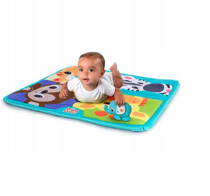 Centru de activitati tip covoras Educational cu 10 bile colorate idealStore Bubble Splash Time, Dimensiuni 76.0 x 76.0 x 46.0 cm, Echipat cu accesorii simbolice, Pereti rabatabili pentru a-l putea transforma intr-un loc de joaca, Albastru deschis