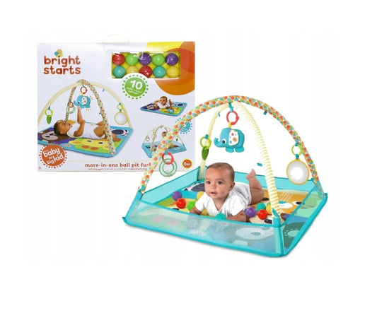 Centru de activitati tip covoras Educational cu 10 bile colorate idealStore Bubble Splash Time, Dimensiuni 76.0 x 76.0 x 46.0 cm, Echipat cu accesorii simbolice, Pereti rabatabili pentru a-l putea transforma intr-un loc de joaca, Albastru deschis