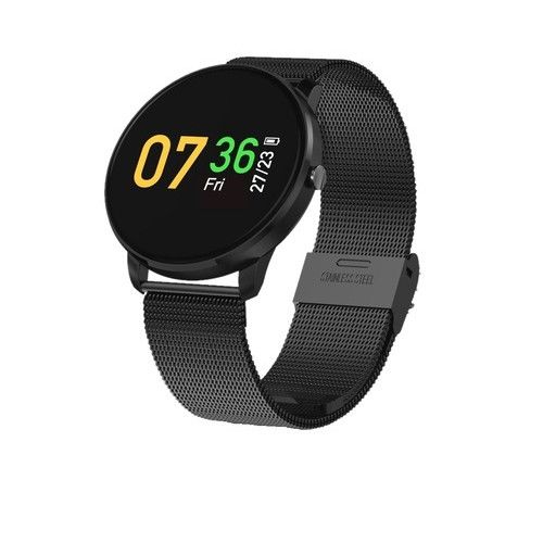 Ceas Smartwatch si Bratara Fitness Crimson 2018, model elegant, Masurare Tensiune, Bataile inimii, Waterproof, Monitor Somn, Alerta Mesaj / Apel, Display OLED, Metalic Black