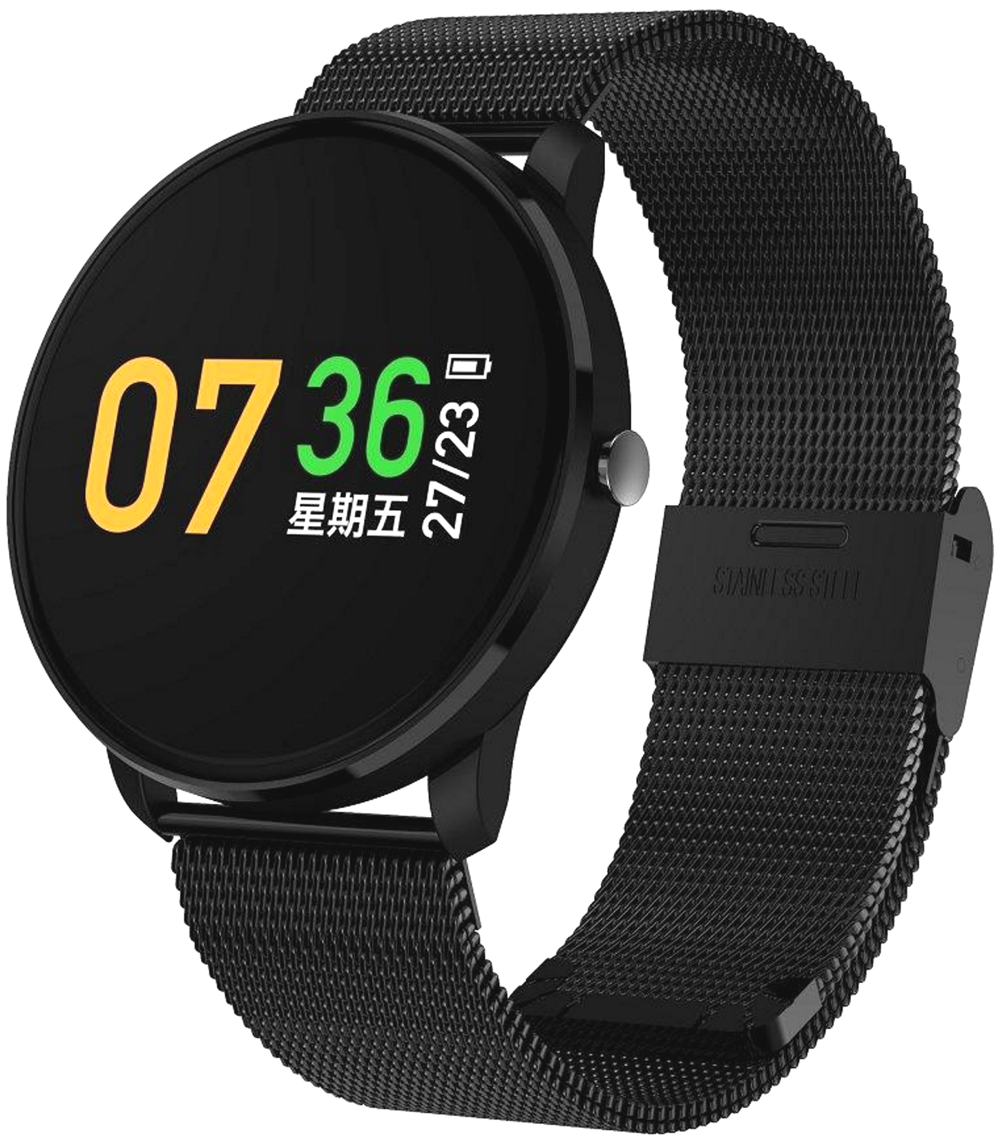 Ceas Smartwatch si Bratara Fitness Crimson 2018, model elegant, Masurare Tensiune, Bataile inimii, Waterproof, Monitor Somn, Alerta Mesaj / Apel, Display OLED, Metalic Black