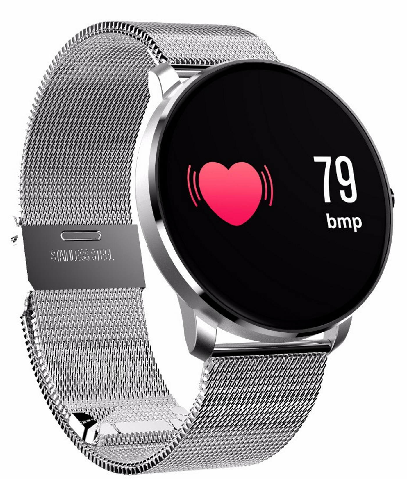 Ceas Smartwach Crimson 2018 plus, display color, curea metalica, design elegant, G-senzor, Monitorizare bataile inimii, Android/ios, culoare silver