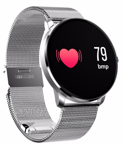 Ceas Smartwach Crimson 2018 plus, display color, curea metalica, design elegant, G-senzor, Monitorizare bataile inimii, Android/ios, culoare silver