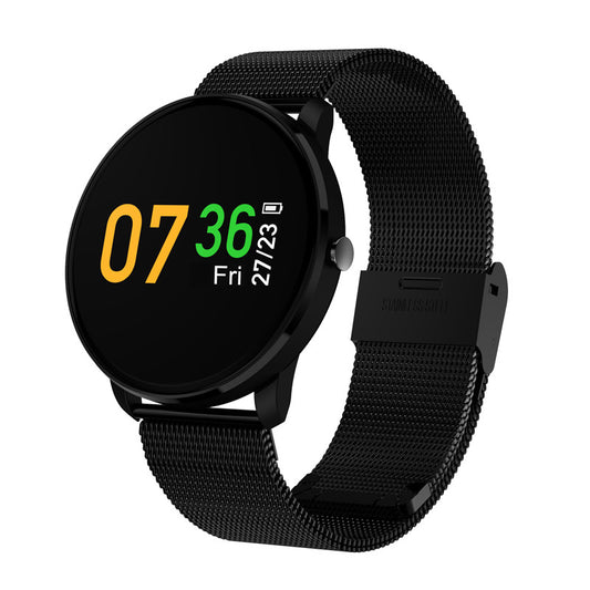 Ceas Smartwach ChromeFit, Design Elegant, G-Senzor, Monitorizare Batai Inima, Pedometru, Compatitbil Android & iOS, Curea Metalica Neagra, Display Color, Negru