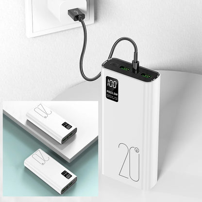 Baterie Externa Super Charge IdealStore, Capacitate 20.000 mAh, Display LED procentaj baterie, Detine 4 iesiri, 2 Iesiri USB, 1 Iesire type-C, 1 Iesire Micro-USB Incarcare rapida, Tensiune iesire 5V-2A, White Edition Power Bank
