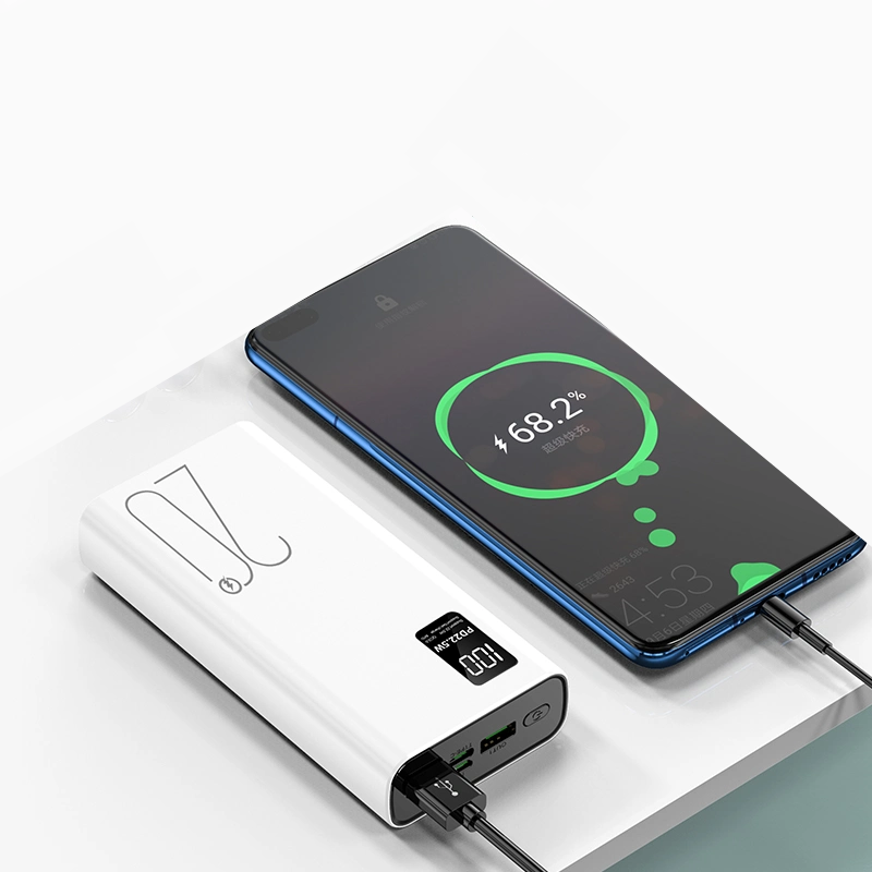 Baterie Externa Super Charge IdealStore, Capacitate 20.000 mAh, Display LED procentaj baterie, Detine 4 iesiri, 2 Iesiri USB, 1 Iesire type-C, 1 Iesire Micro-USB Incarcare rapida, Tensiune iesire 5V-2A, White Edition Power Bank