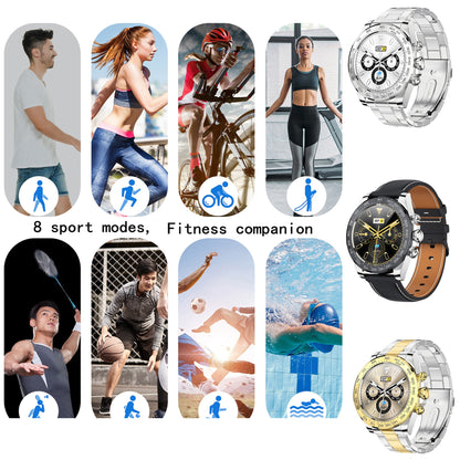 Smartwatch CharmMetal Gold IdealStore din otel inoxidabil, Ecran tactil de 1.3 inch rezistent la apa, Monitorizare Ritm cardiac, Calorii, Somn, conectivitate Android sau IOS pentru aplicatii Whatsapp/Facebook