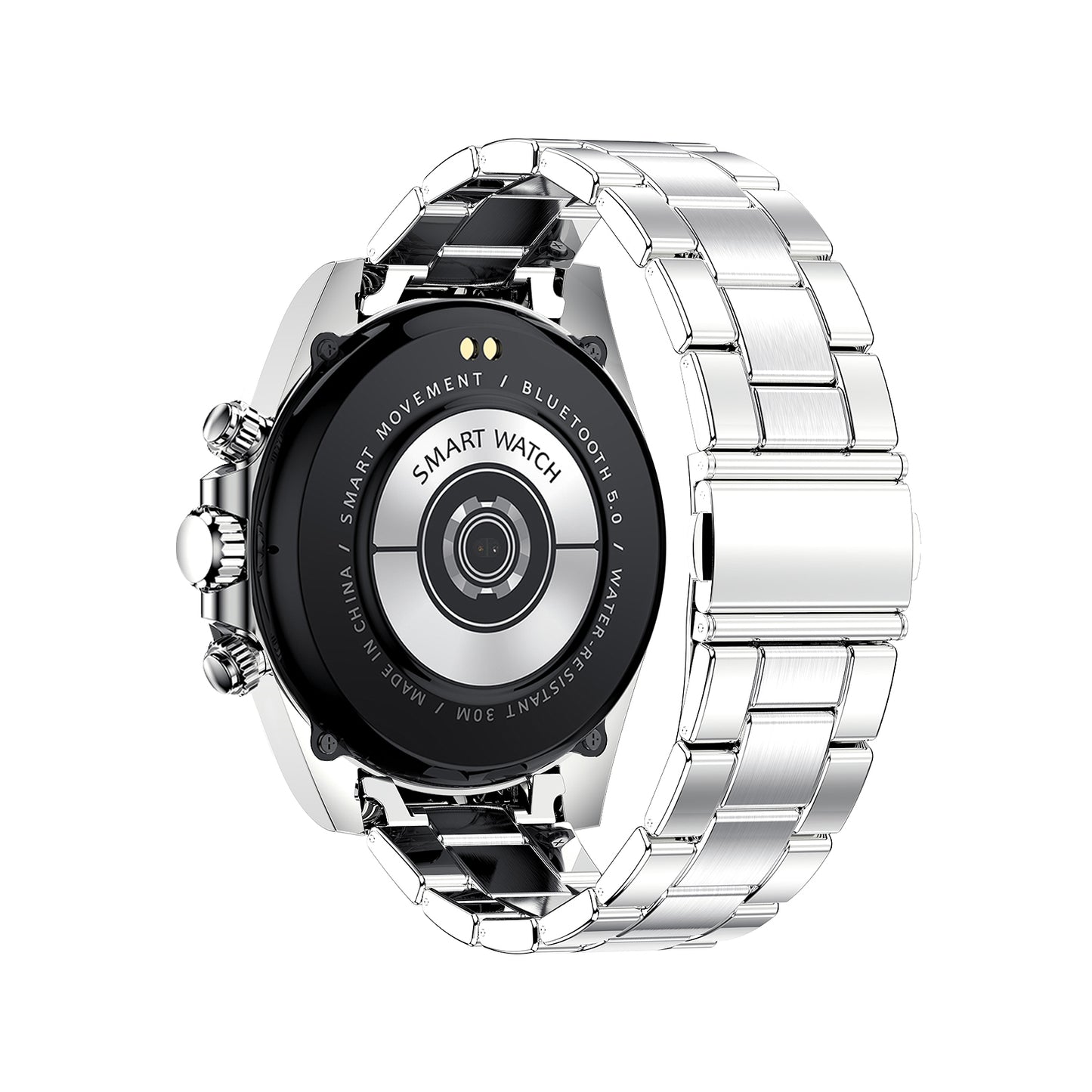 Smartwatch CharmMetal Silver IdealStore din otel inoxidabil, Ecran tactil de 1.3 inch rezistent la apa, Monitorizare Ritm cardiac, Calorii, Somn, conectivitate Android sau IOS pentru aplicatii Whatsapp/Facebook