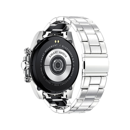 Smartwatch CharmMetal Silver IdealStore din otel inoxidabil, Ecran tactil de 1.3 inch rezistent la apa, Monitorizare Ritm cardiac, Calorii, Somn, conectivitate Android sau IOS pentru aplicatii Whatsapp/Facebook