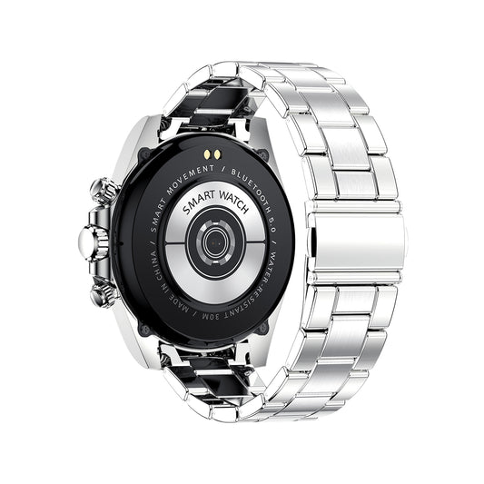 Smartwatch CharmMetal Silver IdealStore din otel inoxidabil, Ecran tactil de 1.3 inch rezistent la apa, Monitorizare Ritm cardiac, Calorii, Somn, conectivitate Android sau IOS pentru aplicatii Whatsapp/Facebook