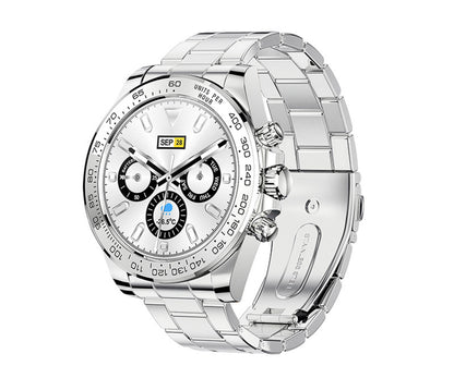 Smartwatch CharmMetal Silver IdealStore din otel inoxidabil, Ecran tactil de 1.3 inch rezistent la apa, Monitorizare Ritm cardiac, Calorii, Somn, conectivitate Android sau IOS pentru aplicatii Whatsapp/Facebook