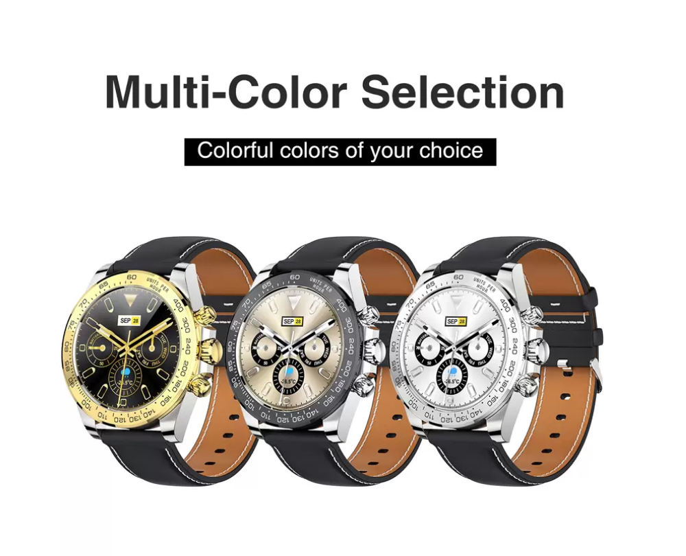 Smartwatch CharmPiele Gold IdealStore, Cadran din otel inoxidabil, Ecran tactil de 1.3 inch rezistent la apa, Monitorizare Ritm cardiac, Calorii, Somn, conectivitate Android sau IOS pentru aplicatii precum Whatsapp/Facebook