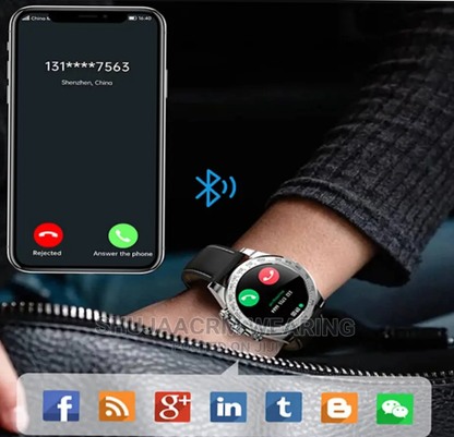 Smartwatch CharmPiele Gold IdealStore, Cadran din otel inoxidabil, Ecran tactil de 1.3 inch rezistent la apa, Monitorizare Ritm cardiac, Calorii, Somn, conectivitate Android sau IOS pentru aplicatii precum Whatsapp/Facebook