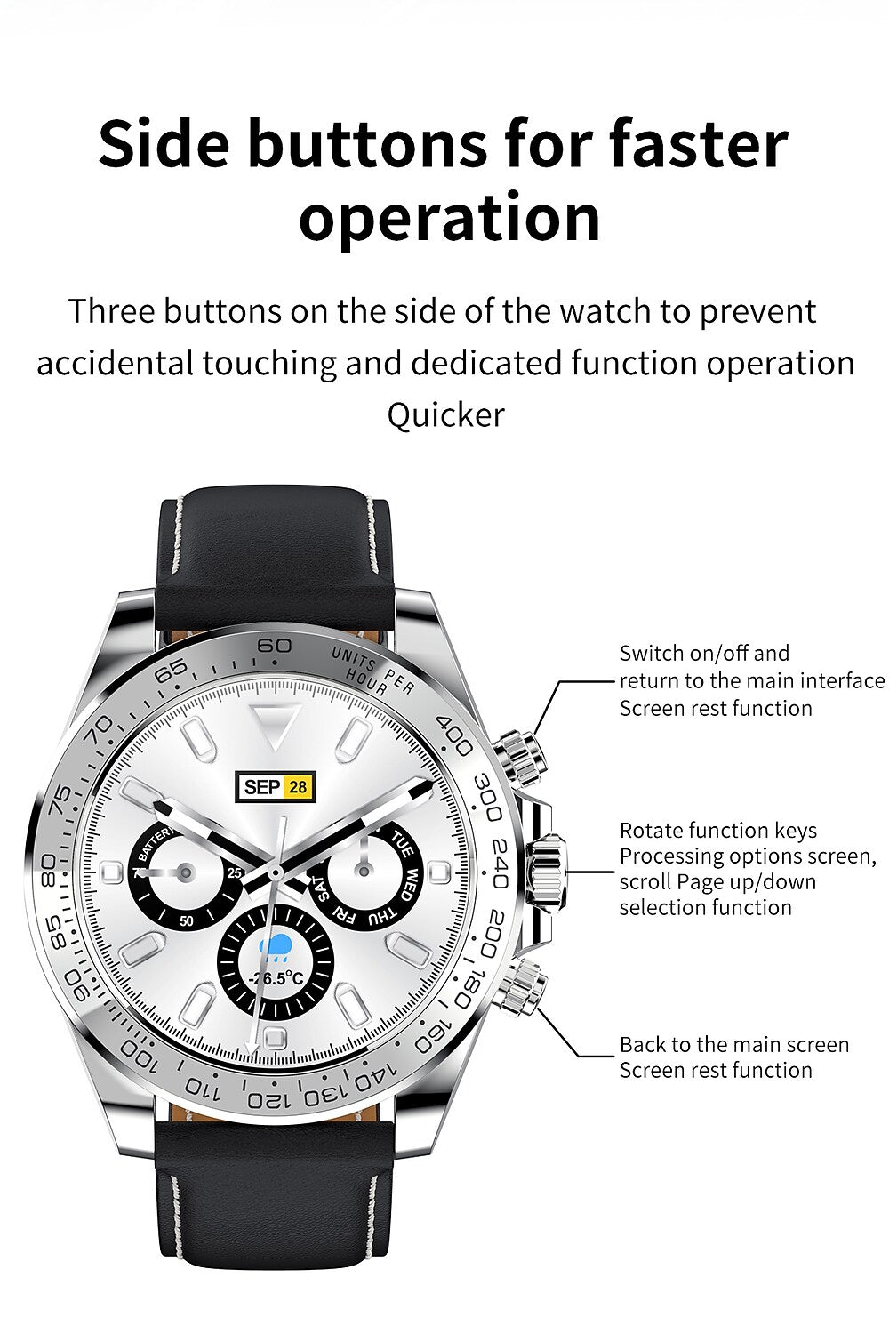 Smartwatch CharmPiele Silver IdealStore, Cadran din otel inoxidabil, Ecran tactil de 1.3 inch rezistent la apa, Monitorizare Ritm cardiac, Calorii, conectivitate Android sau IOS pentru aplicatii precum Whatsapp/Facebook