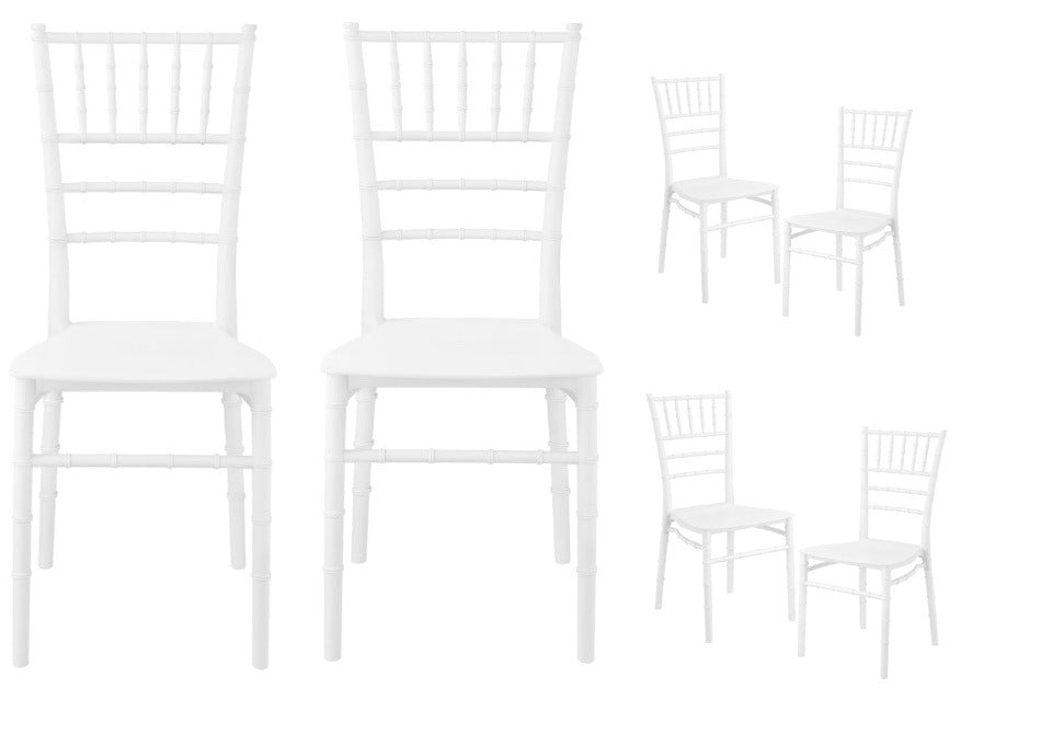 Set 6 Scaune Chiavari Premium ALB idealSTORE, Dimensiuni 87 x 43 x 47 cm, Spatar Inalt, Sezut Ergonomic, Design Elegant, Plastic Rezistent la Uzura, Pete, UV, Umezeala, Inghet, Temperaturi Mari, Sarcina 150 KG, Usor de Curatat