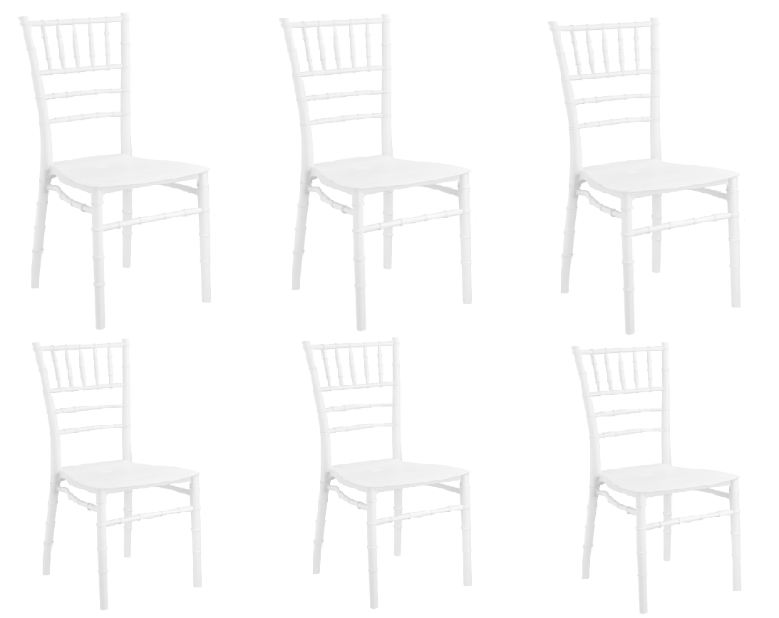 Set 6 Scaune Chiavari Premium ALB idealSTORE, Dimensiuni 87 x 43 x 47 cm, Spatar Inalt, Sezut Ergonomic, Design Elegant, Plastic Rezistent la Uzura, Pete, UV, Umezeala, Inghet, Temperaturi Mari, Sarcina 150 KG, Usor de Curatat