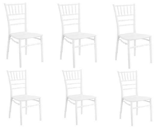 Set 6 Scaune Chiavari Premium ALB idealSTORE, Dimensiuni 87 x 43 x 47 cm, Spatar Inalt, Sezut Ergonomic, Design Elegant, Plastic Rezistent la Uzura, Pete, UV, Umezeala, Inghet, Temperaturi Mari, Sarcina 150 KG, Usor de Curatat