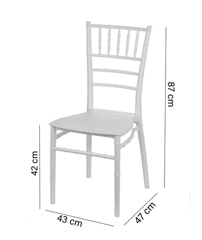 Set 6 Scaune Chiavari Premium ALB idealSTORE, Dimensiuni 87 x 43 x 47 cm, Spatar Inalt, Sezut Ergonomic, Design Elegant, Plastic Rezistent la Uzura, Pete, UV, Umezeala, Inghet, Temperaturi Mari, Sarcina 150 KG, Usor de Curatat
