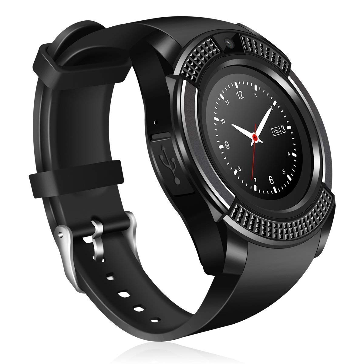 Ceas Smartwatch Cronos V8, Bluetooth, Camera foto si Functie de Telefon, Pedometru, Anti lost, aplicatii Facebook, Whatsapp, Sedentary remind, culoare Negru