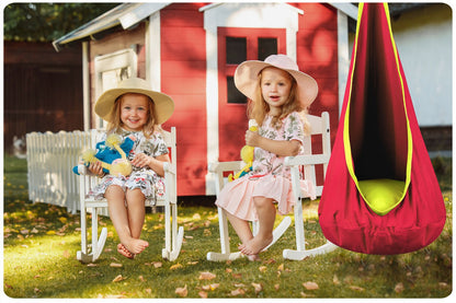 Hamac tip Cocon Suspendat pentru Curte sau Gradina, Capacitate 80 kg, Inaltime 140cm, Rosu/Galben