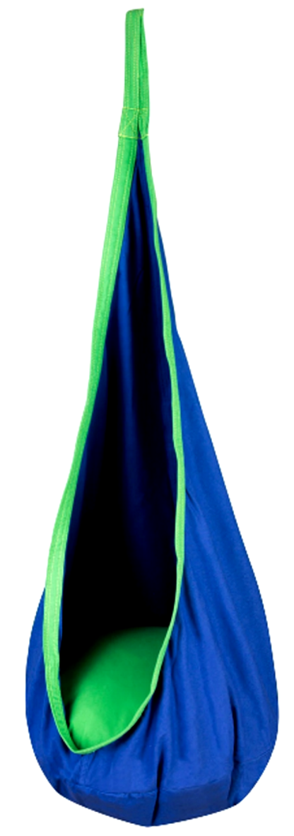 Hamac copii The Raven's Nest tip cocon idealSTORE Dimensiune 140 x 55 cm, Material solid, Include perna, Suport de suspendare, Carlig suplimentar, Ideal pentru camera, gradina sau terasa, Sarcina maxima 80 kg, Albastru